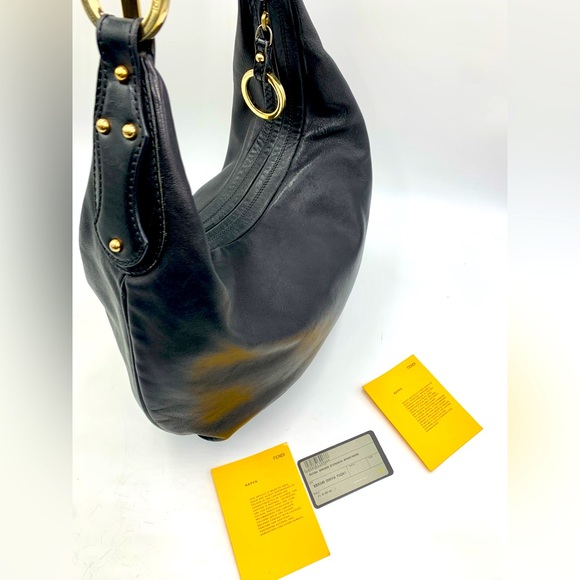 Auth Fendi Borsa Nero Calfskin Leather Bag Preloved Very Good Purse Satchel - Picture 15 of 16